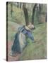 Peasant Woman Weeding the Grass (Pastel Heightened in Places with a Pink Wash)-Camille Pissarro-Stretched Canvas