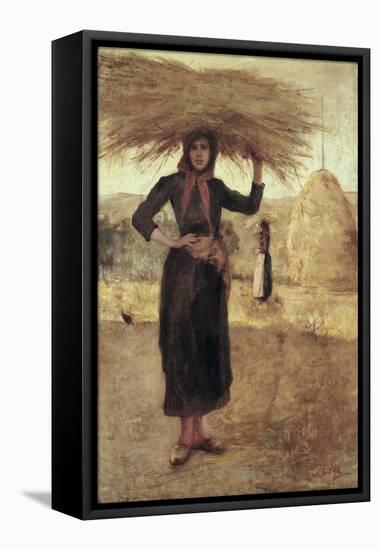 Peasant Woman with Hay-Silvestro Lega-Framed Stretched Canvas