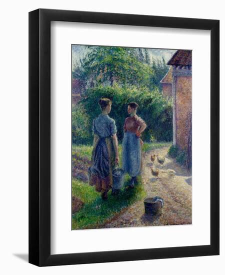 Peasant Women Chatting at Eragny, 1895-1902-Camille Pissarro-Framed Premium Giclee Print