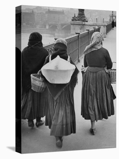 Peasant Women on a Bridge in Budapest-William Vandivert-Stretched Canvas