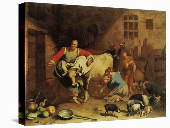 Peasants and Animals (The Lombard Farmhouse Farmstead)-Fortunato Depero-Stretched Canvas