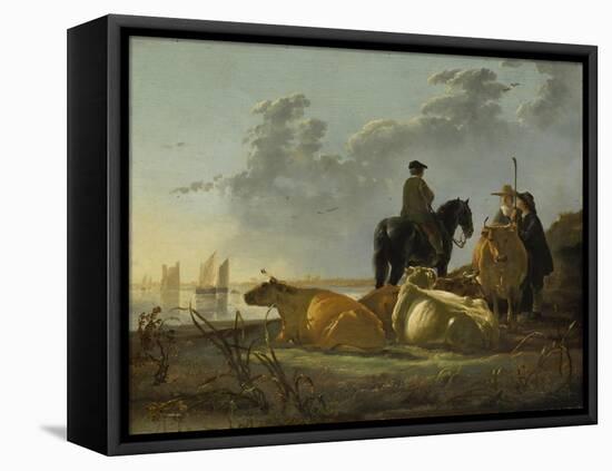 Peasants and Cattle by the River Merwede, C.1655-60-Aelbert Cuyp-Framed Stretched Canvas