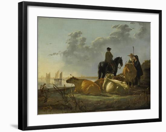 Peasants and Cattle by the River Merwede, C.1655-60-Aelbert Cuyp-Framed Giclee Print