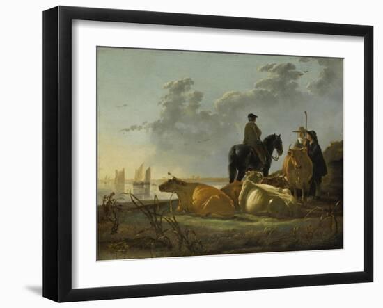 Peasants and Cattle by the River Merwede, C.1655-60-Aelbert Cuyp-Framed Giclee Print