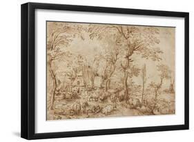 Peasants and Cattle near a Farmhouse, c.1553-54-Pieter the Elder Brueghel-Framed Giclee Print