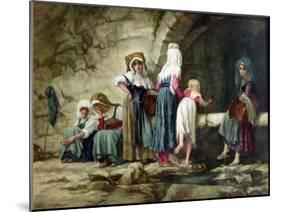 Peasants at a Fountain (Oil on Canvas)-Antoine Auguste Ernest Herbert or Hebert-Mounted Giclee Print