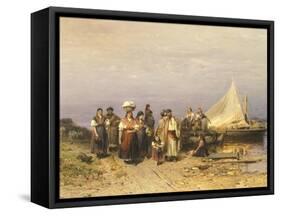 Peasants at Sunset on Lake Balaton by Geza Meszoly, Hungary 19th Century-null-Framed Stretched Canvas