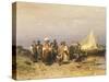 Peasants at Sunset on Lake Balaton by Geza Meszoly, Hungary 19th Century-null-Stretched Canvas