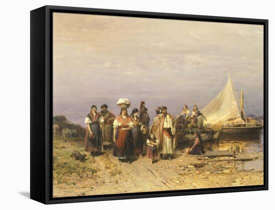 Peasants at Sunset on Lake Balaton by Geza Meszoly, Hungary 19th Century-null-Framed Stretched Canvas