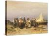 Peasants at Sunset on Lake Balaton by Geza Meszoly, Hungary 19th Century-null-Stretched Canvas