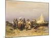 Peasants at Sunset on Lake Balaton by Geza Meszoly, Hungary 19th Century-null-Mounted Giclee Print