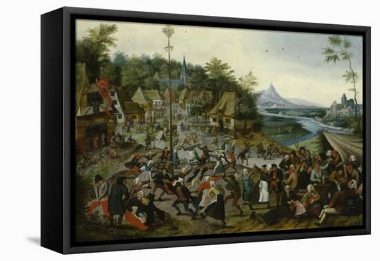 Peasants dancing around a Maypole-Pieter Brueghel the Younger-Framed Stretched Canvas