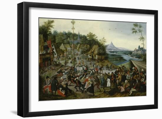 Peasants dancing around a Maypole-Pieter Brueghel the Younger-Framed Giclee Print