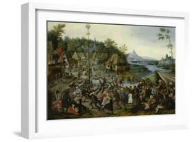 Peasants dancing around a Maypole-Pieter Brueghel the Younger-Framed Giclee Print