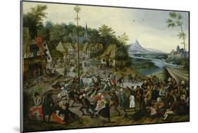 Peasants dancing around a Maypole-Pieter Brueghel the Younger-Mounted Giclee Print