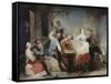 Peasants dancing by an inn-Januarius Zick-Framed Stretched Canvas