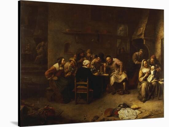 Peasants Drinking and Smoking in an Inn-Gillis Van Tilborch-Stretched Canvas