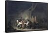 Peasants Drinking and Smoking in an Interior-Adrien Van Ostade-Framed Stretched Canvas