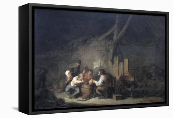 Peasants Drinking and Smoking in an Interior-Adrien Van Ostade-Framed Stretched Canvas