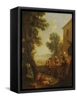 Peasants Drinking by a Farmhouse-Paolo Monaldi-Framed Stretched Canvas