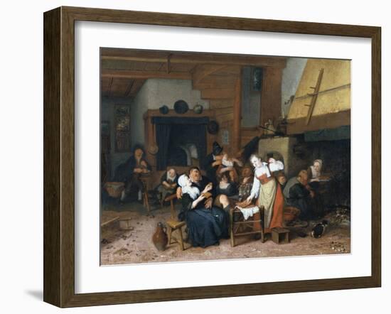 Peasants Eating Waffles in a Tavern on a Feast Day, 1693)-Jan Brueghel the Elder-Framed Giclee Print