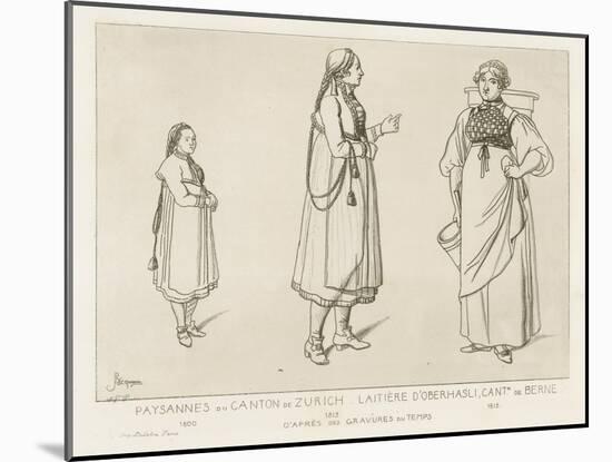 Peasants from the Canton of Zurich and Dairywoman from Oberhasli in the Canton of Berne-Raphael Jacquemin-Mounted Giclee Print