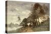 Peasants Gathering Flowers beside a River-Paul Desire Trouillebert-Stretched Canvas