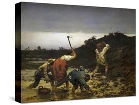 Peasants Harvesting Potatoes During Flooding of Rhine in 1852-Gustave Brion-Stretched Canvas