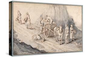 Peasants Loading a One-Horse Cart with Root Vegetables (Pen and Ink with Wash on Paper)-Jan Brueghel-Stretched Canvas