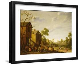 Peasants Merrymaking in a Village Street, 1646 (Oil on Canvas)-Joost Cornelisz Droochsloot-Framed Giclee Print