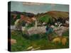 Peasants, Pigs, and a Village Under a Clear Sky, Landscape in Brittany, France, 1888-Paul Gauguin-Stretched Canvas
