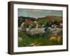 Peasants, Pigs, and a Village Under a Clear Sky, Landscape in Brittany, France, 1888-Paul Gauguin-Framed Giclee Print