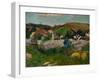 Peasants, Pigs, and a Village Under a Clear Sky, Landscape in Brittany, France, 1888-Paul Gauguin-Framed Giclee Print