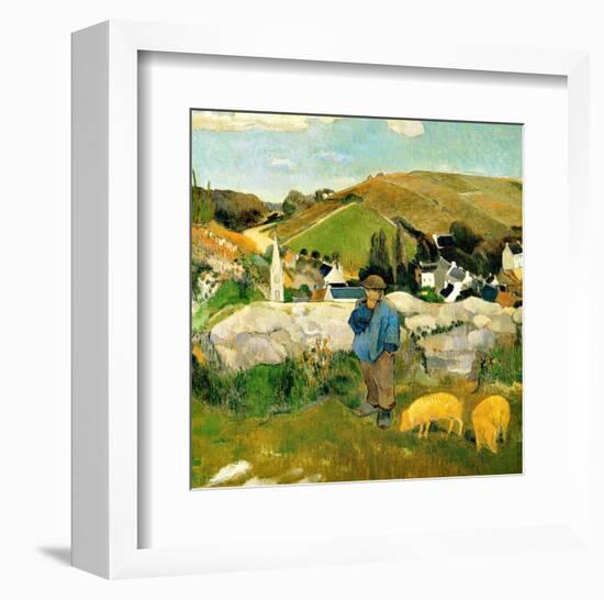 Peasants, Pigs and a Village under the Clear Sky in Brittany, France-Paul Gauguin-Framed Giclee Print