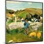 Peasants, Pigs and a Village under the Clear Sky in Brittany, France-Paul Gauguin-Mounted Giclee Print