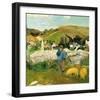 Peasants, Pigs and a Village under the Clear Sky in Brittany, France-Paul Gauguin-Framed Giclee Print