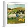 Peasants, Pigs and a Village under the Clear Sky in Brittany, France-Paul Gauguin-Framed Giclee Print