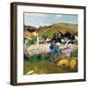 Peasants, Pigs and a Village under the Clear Sky in Brittany, France-Paul Gauguin-Framed Giclee Print