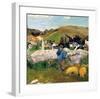 Peasants, Pigs and a Village under the Clear Sky in Brittany, France-Paul Gauguin-Framed Giclee Print