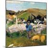 Peasants, Pigs and a Village under the Clear Sky in Brittany, France-Paul Gauguin-Mounted Giclee Print