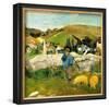 Peasants, Pigs and a Village under the Clear Sky in Brittany, France-Paul Gauguin-Framed Giclee Print