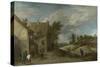 Peasants Playing Bowls Outside a Village Inn, C. 1660-David Teniers the Younger-Stretched Canvas