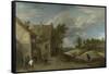 Peasants Playing Bowls Outside a Village Inn, C. 1660-David Teniers the Younger-Framed Stretched Canvas