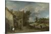 Peasants Playing Bowls Outside a Village Inn, C. 1660-David Teniers the Younger-Stretched Canvas