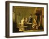 Peasants Playing Cards by a Cottage Fire-Justus Juncker-Framed Giclee Print