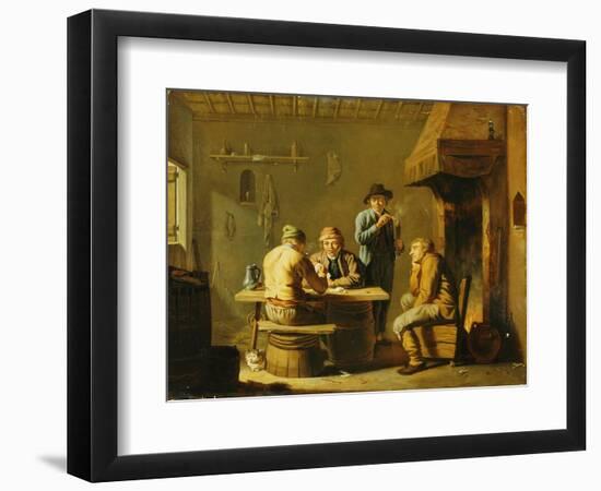 Peasants Playing Cards by a Cottage Fire-Justus Juncker-Framed Giclee Print