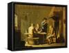 Peasants Playing Cards by a Cottage Fire-Justus Juncker-Framed Stretched Canvas