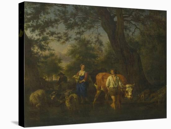 Peasants with Cattle Fording a Stream, Ca 1662-Adriaen van de Velde-Stretched Canvas