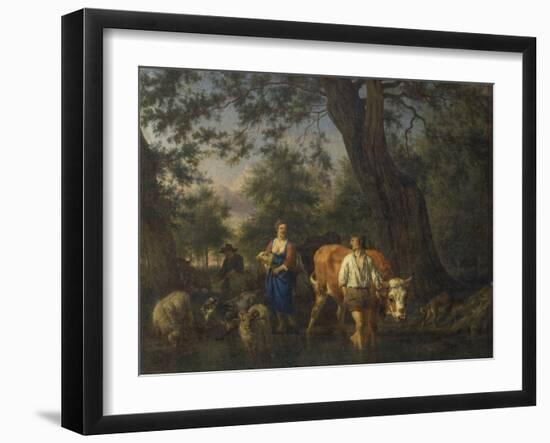 Peasants with Cattle Fording a Stream-Adriaen van de Velde-Framed Giclee Print