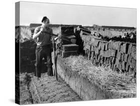 Peat Cutting, March 1954-null-Stretched Canvas